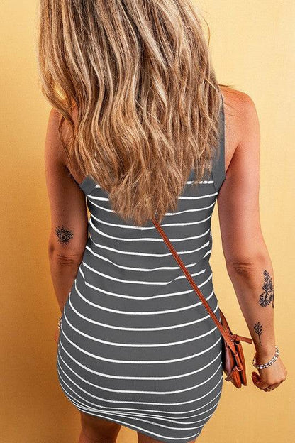 Women'S Ribbed Knit Striped Sleeveless Dress