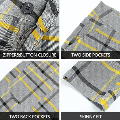 Mens Plaid Dress Pants Stretch Chino Pants Men Slim Fit
