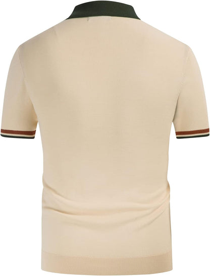 Mens Classic Short Sleeve Polo Shirts Contrast Knitting Tee Shirts for Dating