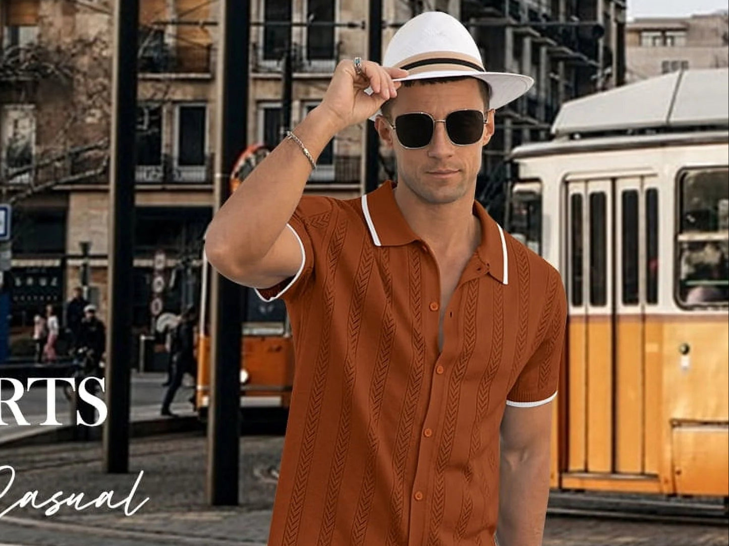 Men'S Casual Button down Shirt Short Sleeve Vintage Clothes Knit Polo Shirts Summer Beach Shirts