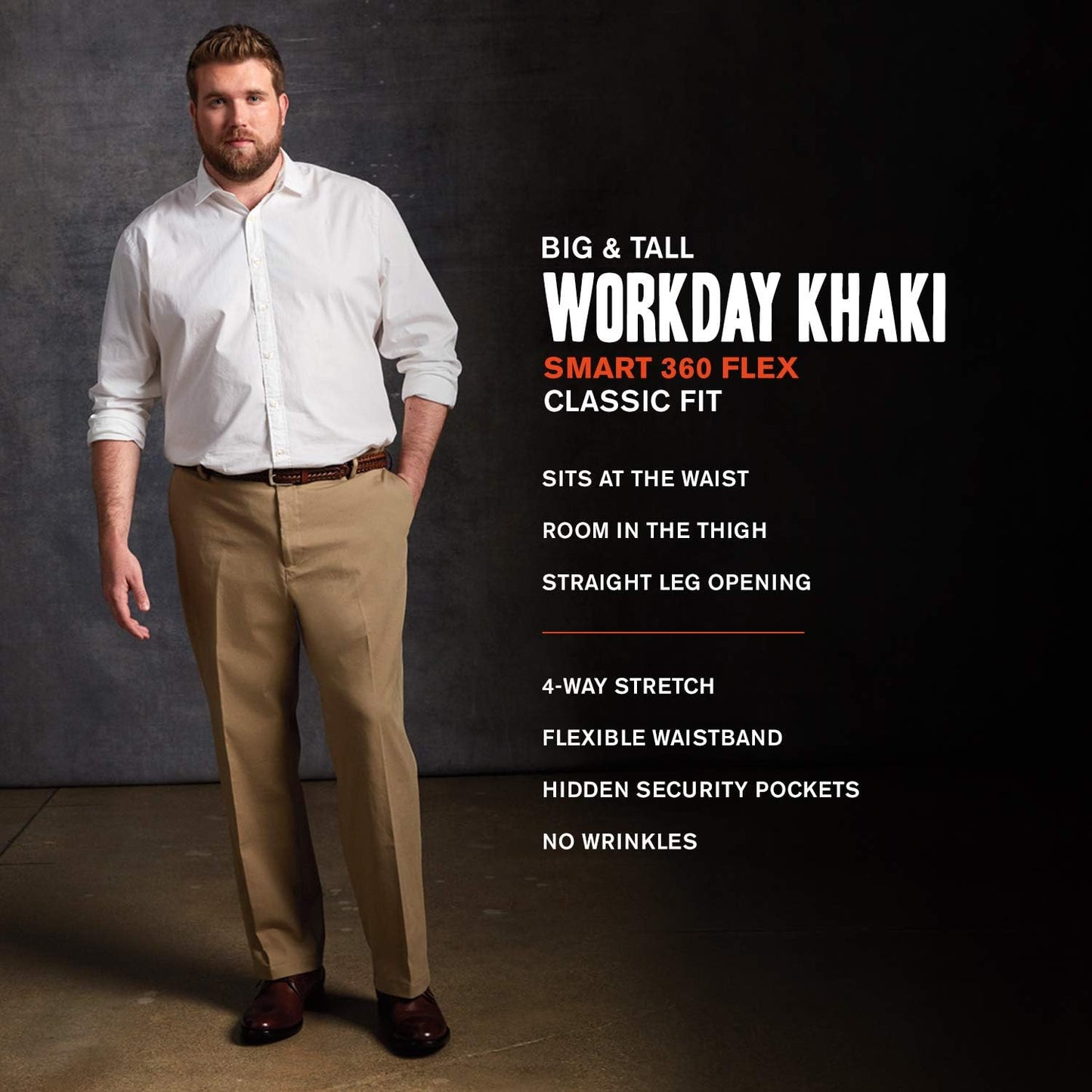 Men'S Classic Fit Workday Khaki Smart 360 FLEX Pants (Standard and Big & Tall)
